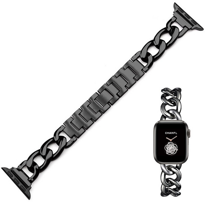 不鏽鋼金屬錶帶 適用於 Apple Watch 鏈條錶帶, 黑色,44/45/46/49mm, 1個