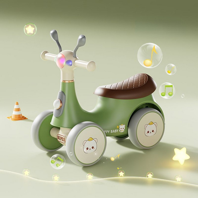 HAPPY BABY 兒童滑行車 防側翻 居家戶外平衡休閒玩具車, 1套, 綠色+燈光音樂(靜音輪)