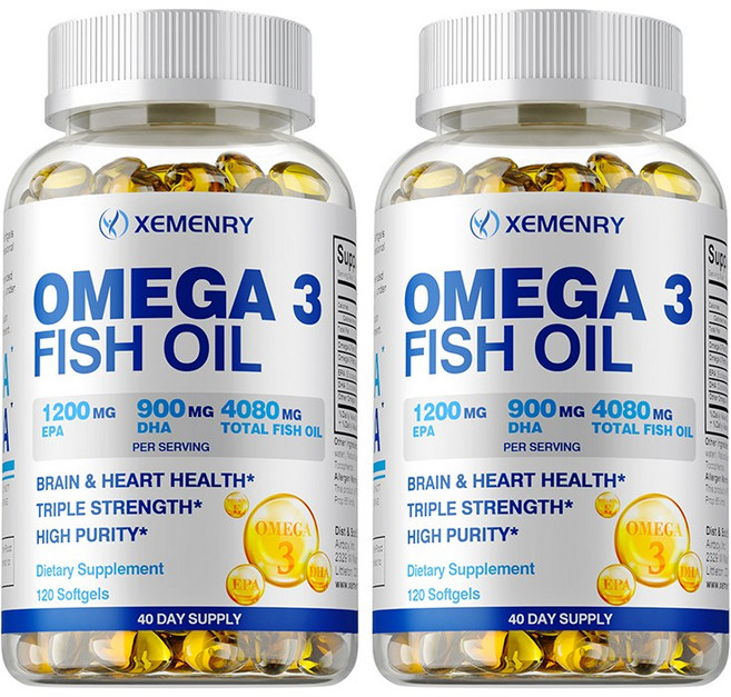XEMENRY Omega 3 魚油 1200mg EPA 900mg DHA 4080mg 總魚油 腦心健康 三倍強度 無回嗝, 240組