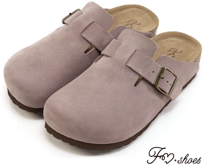 FM SHOES 全真皮足弓減壓麂皮半包拖饅頭鞋 芋紫, 260mm