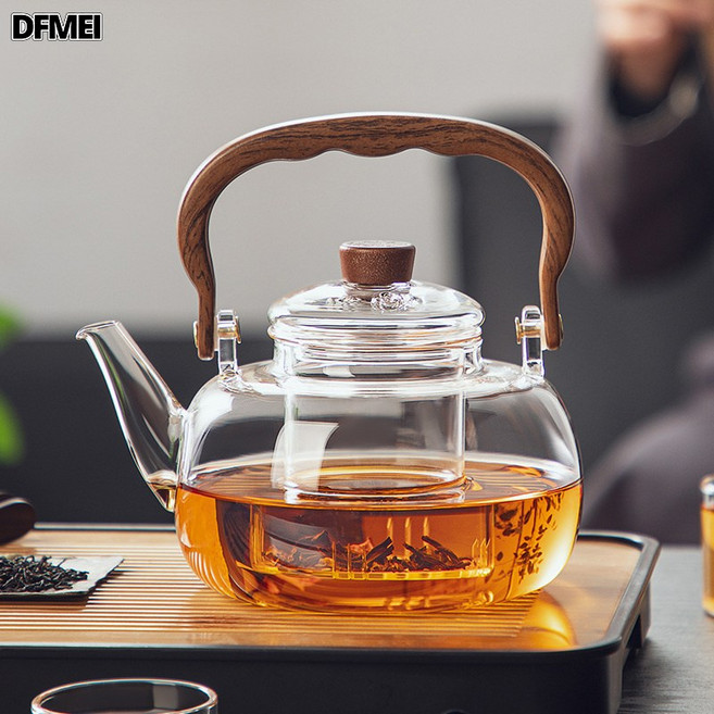 DFMEI 茶壺泡茶家用煮茶壺新款玻璃耐高溫茶具電陶爐明火加熱燒水壺, 【加厚提樑】山河提樑壺1000ml, 901mL(含)-1L(含), 1個