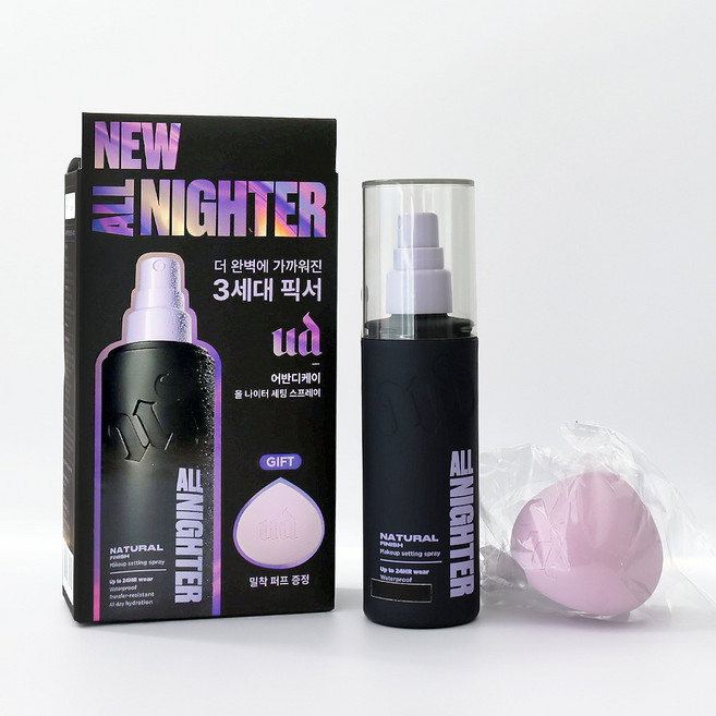 어반디케이 올 나이터 메이크업 세팅 스프레이 내추럴 118ml + 밀착퍼프증정 기획, 1개, 118L