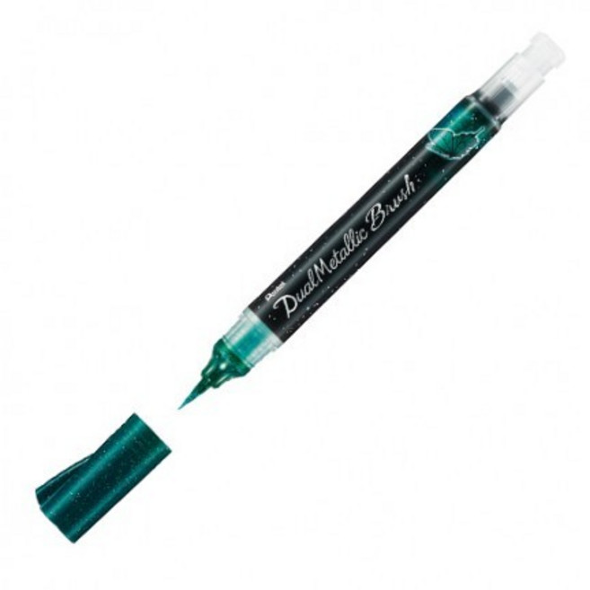 PENTEL 飛龍 XGFH 蝴蝶毛筆 金屬色 水性筆 科學毛筆 抄經筆 模型上色 軟頭, 綠+金屬藍DD, 1個