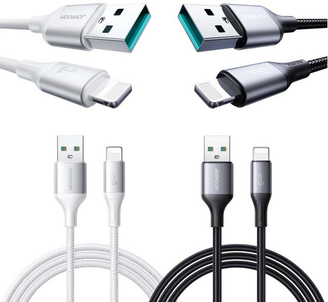 JOYROOM USB-A to Lightning 3A閃速快充線, 黑色, 1個, 100cm