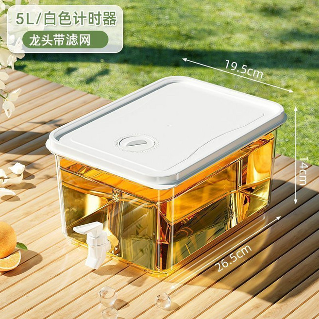 冷水壺加厚帶水龍頭耐高溫大容量飲料果汁桶, 1個, 加大加厚 約裝10斤 過濾龍頭,食品級PP5材質 耐高低溫, N/A