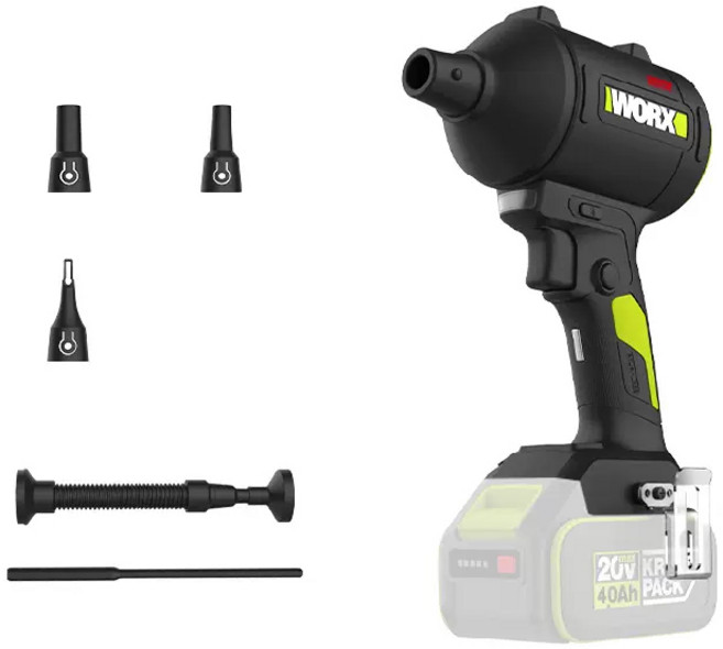 威克士 WU093 無刷渦輪吹塵槍 可加裝吸嘴配件 吹風鼓風機 worx 公司貨, 1個, 主機+4.0單電池+2A充+贈品, .
