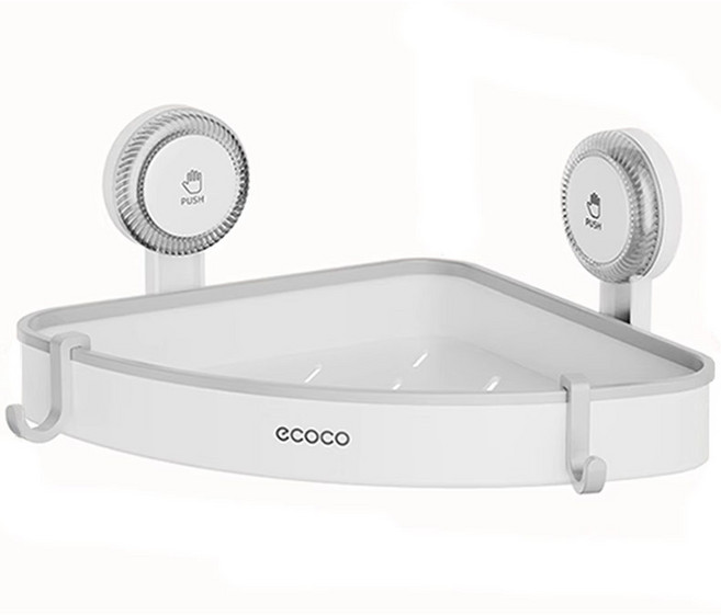 【ECOCO】意可可吸盤牆角置物架 浴室三角置物架 掛牆三角收納籃, E25129簡約白, 1個