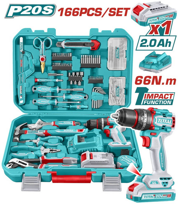 TOTAL 166件震動電鑽工具組, 1個