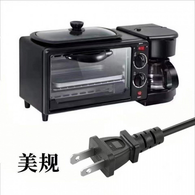 三合一多功能早餐機 迷你電烤箱 咖啡機 小巧不佔空間, 早餐機【黑色】,美規