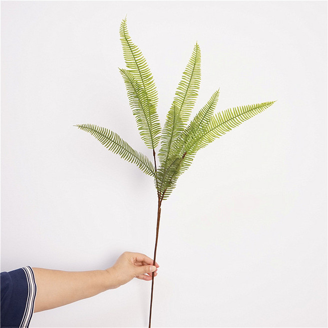 【仿真花 】仿真植物綠植盆栽裝飾品蕨類波斯蕨草鐵綫蕨魚尾草道具, 1個, 9頭腎蕨葉枝頭-綠色