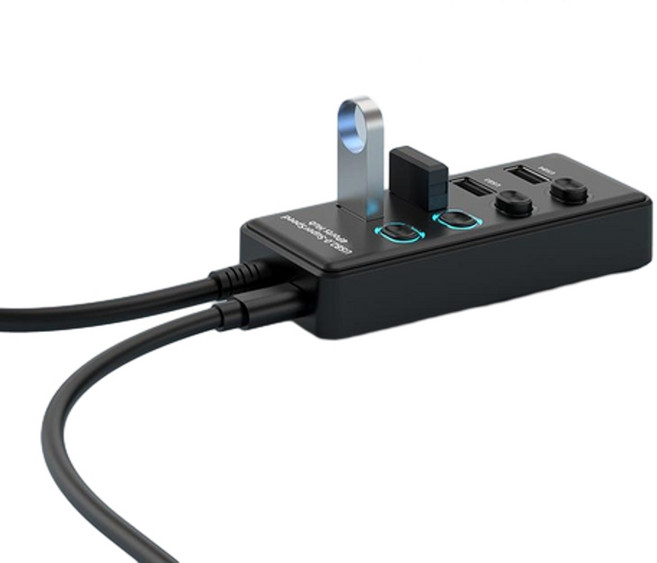 LIUSHEN USB3 0 四合一分線器 附獨立開關, USB轉4口USB2.0 資料線長1米, 1