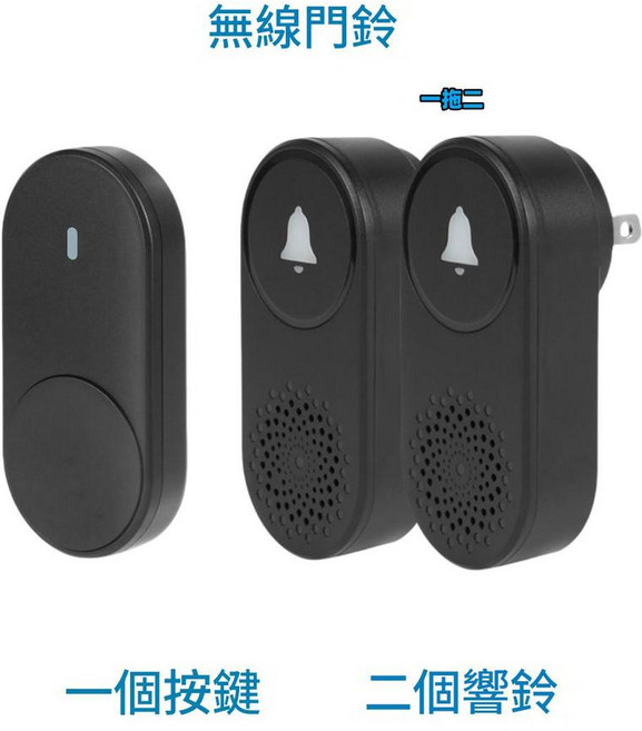 無線門鈴 二個按鍵 一個響鈴, 黑色美規 / 中規一拖二 一個按鍵 二個響鈴, 1個