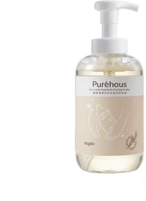 Purehous 燕麥親膚奶瓶食器清潔慕斯 溫和潔淨不殘留, 1個, 500ml