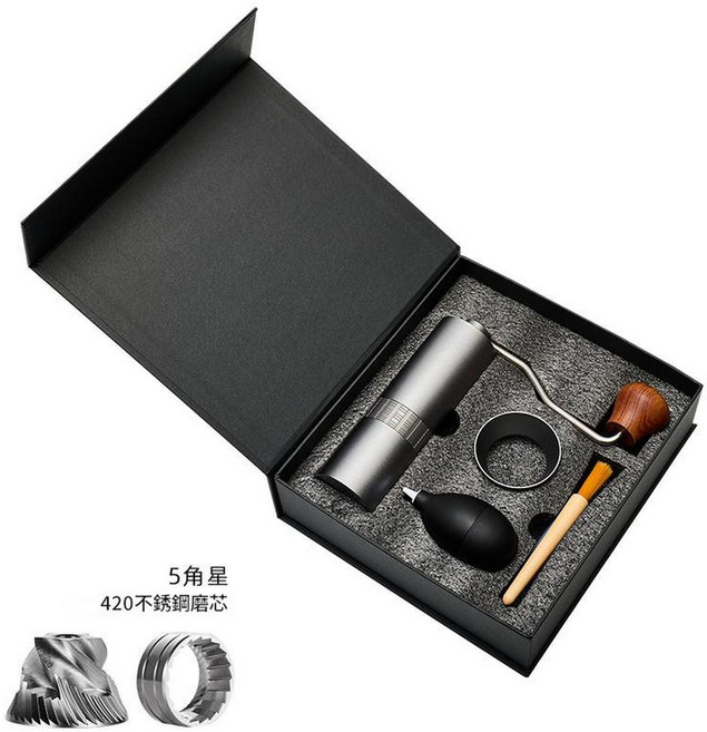 七星手搖磨豆機 網格款 實木手柄 灰色, 手搖磨豆機 - 灰色禮盒裝, 1個, 5ml