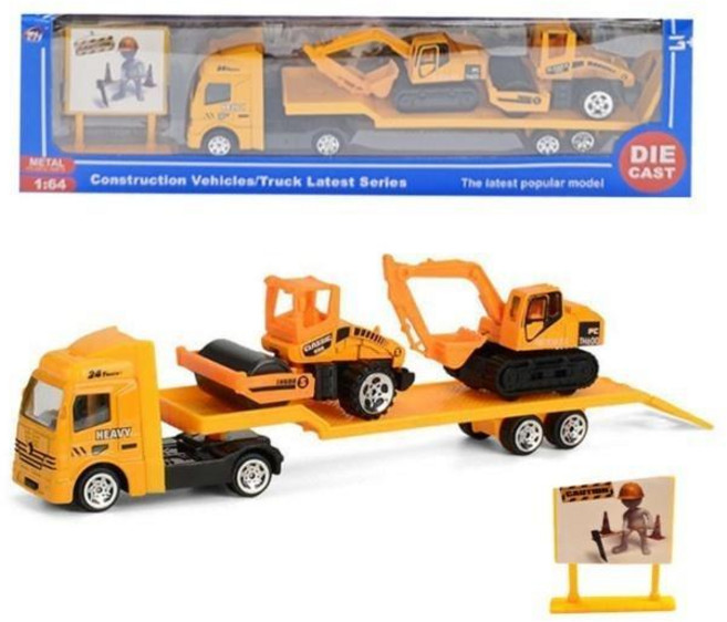 1:64 雙向滑行工程車 挖土機 兒童益智親子互動玩具套裝, 1:64合金工程拖曳套裝, 1個