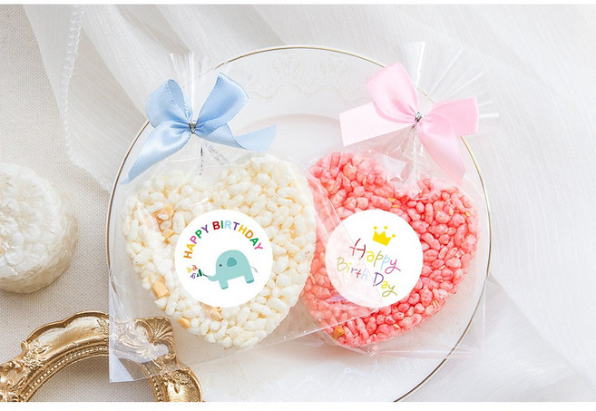 心型米香 生日分享禮 精巧單包裝, 原味(大象童趣生日貼紙), 5個