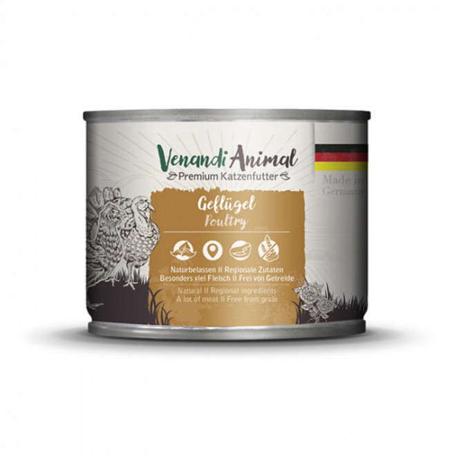 Venandi Animal 貓主食罐 雞肉 德國製造 低敏無穀, 200g, 1個, 雞肉+鴨肉+火雞
