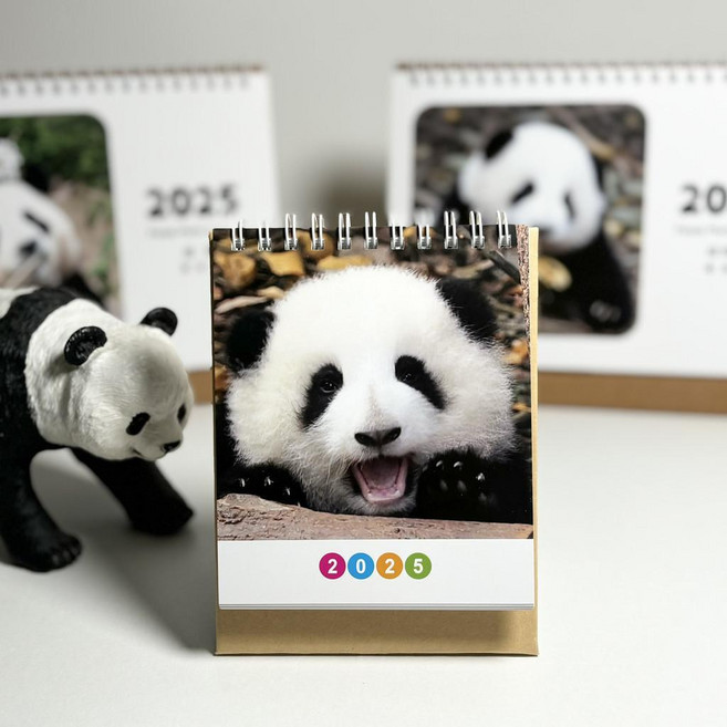 2025打卡日曆 2025打卡日曆 台曆 2025年曆 2025大熊猫桌面可爱新款台曆 福宝噗宝福猪猪福艺珍台曆 月, 1個, 12隻熊貓圖11X18cm送小卡,13張雙面