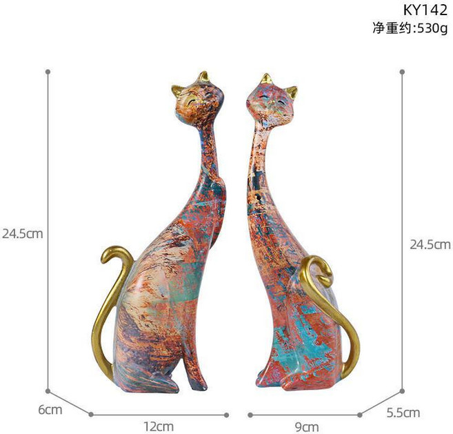 貓咪擺件 歐式家居油畫 情侶動物擺件 樹脂工藝品 情人節禮物, KY142油畵,對貓擺件, KY142油畵