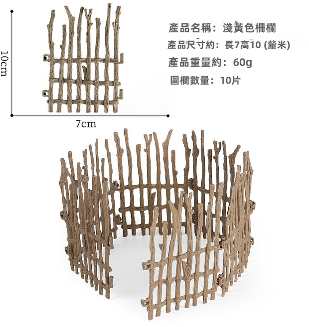 仿真圍欄籬笆隔離欄沙盤配件玩具場景擺件牛棚柵欄農場動物模型, 1個, 原木色柵欄(10片裝):532