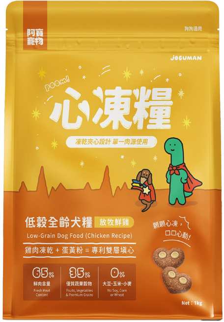 【Abao】 JOGUMAN 心凍糧 低穀全齡犬糧 (雞肉配方) - 65% 鮮肉含量, 1kg, 1個, 雞