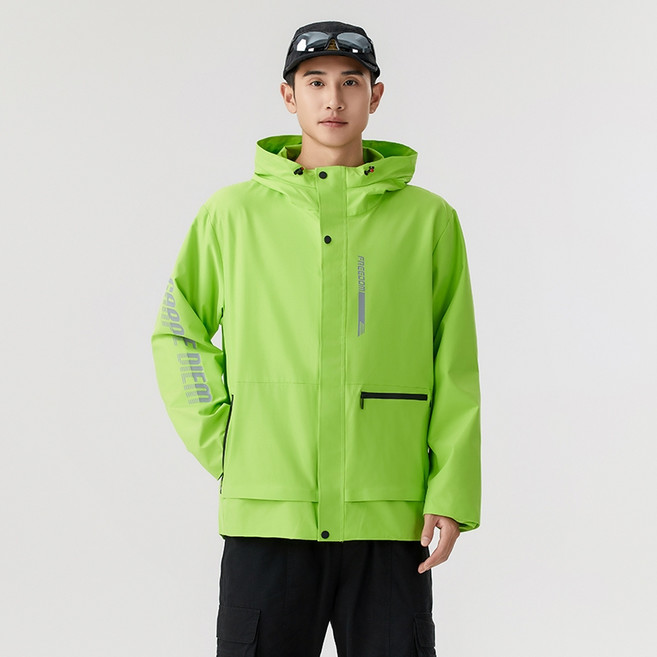 ONE牌 男女同款防風防潑水保暖連帽衝鋒衣 戶外機能登山外套 亮綠 5XL