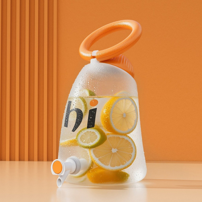 Hi 4000ML 大容量製冰棒冷水壺 帶水龍頭家用塑膠飲料桶, 高款橙色【無底座製冰棒】,4000ML, 1個