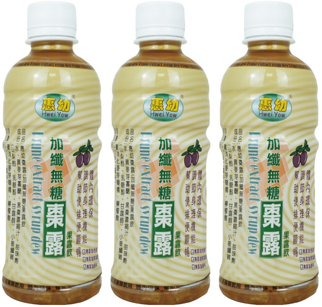 Hwei Yow 惠幼 棗露 加纖無糖 果露飲, 330ml, 3瓶