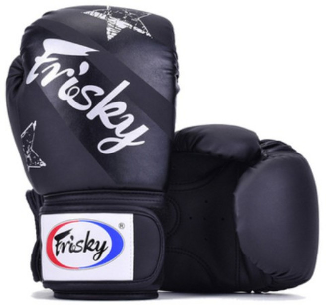 廣隆 FRISKY 拳擊手套 拳套 搏擊 散打 泰拳 格鬥 健身 運動 武術 打沙包 沙袋 訓練, 1個, 10盎司-黑銀色, 黑銀色