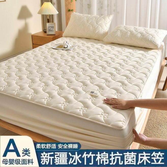 新疆棉抗菌床笠, 原棉色 防蟎新疆棉填充透氣,180X220CM單牀笠枕套一對質, 1個