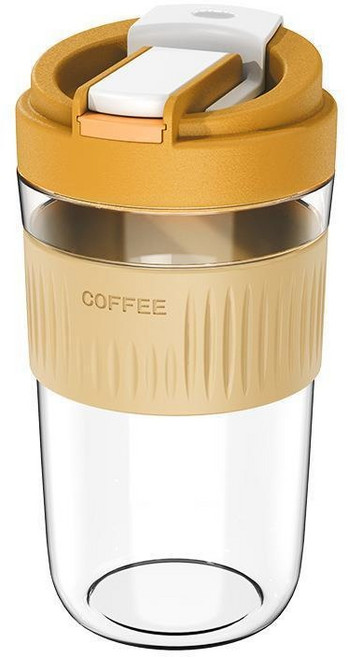 雙飲玻璃咖啡杯 550ml 耐熱隨身杯 附吸管 防漏環保杯 輕巧便攜, 1個, 芝心黃【550ml】