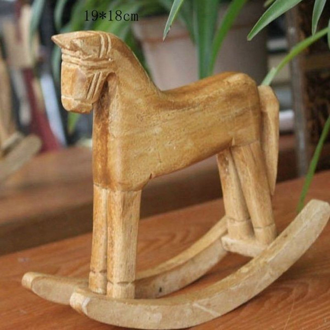 北歐木馬木雕擺件 復古木質小馬工藝品家居裝飾品