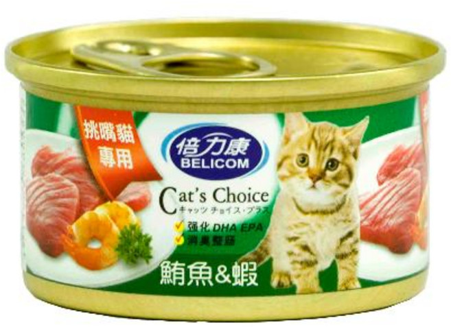 倍力康Belicom Choice 挑嘴貓罐, 1個, 倍力康挑嘴貓80g-鮪魚+蝦子*24