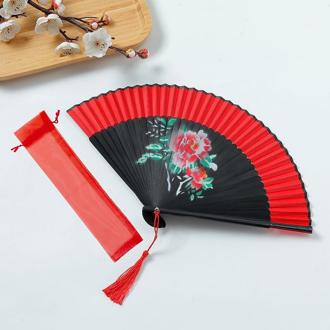 古典折疊扇 中國風舞蹈扇, 1個, 國色牡丹,關註店鋪送 扇套+流蘇, 國色牡丹