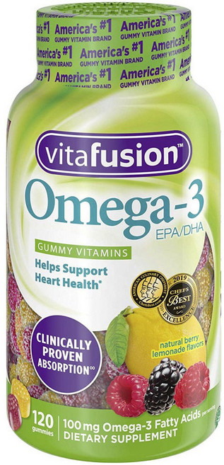 Vitafusion Omega-3維他命軟糖 莓果口味, 120顆, 1罐