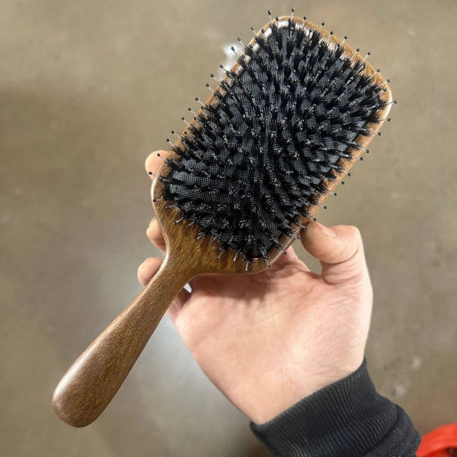 DIU 豬鬃毛氣墊梳子氣囊按摩梳頭皮經絡梳順發女家用蓬鬆頭髮檀木梳子, 1個, 豬鬃大方氣墊梳:如圖
