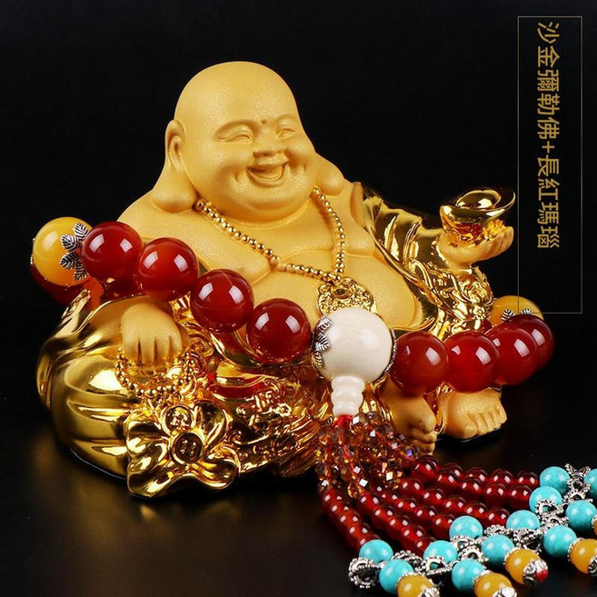 高檔沙金彌勒佛汽車擺件, 沙金彌勒佛 擺件 長款紅瑪瑙 - 限價138元, 1個