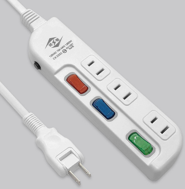 威電 3開3座 過載斷電電源線組 延長線 CK2332, 6尺, 1條