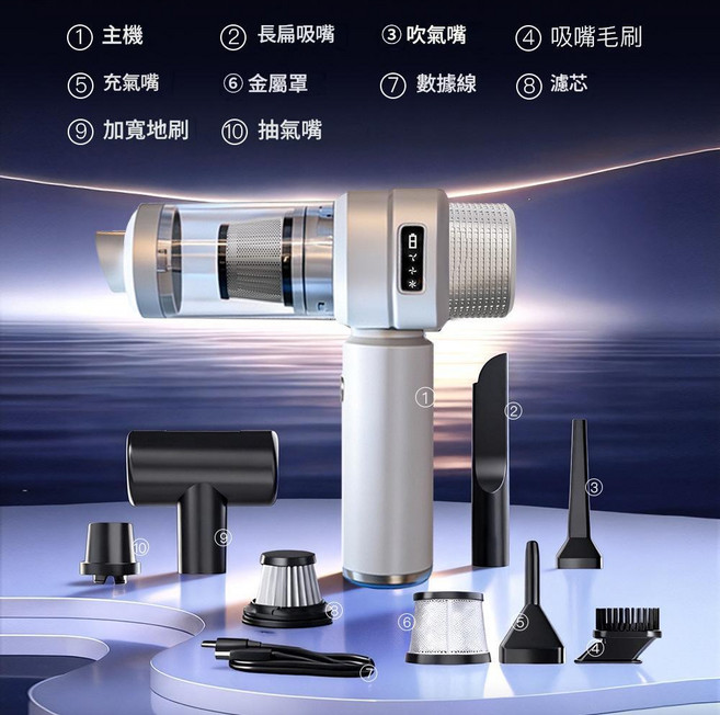 無線大吸力手持吸塵器 2000mah*2, ZY - 3103 - D無刷款 - 白色, 如圖