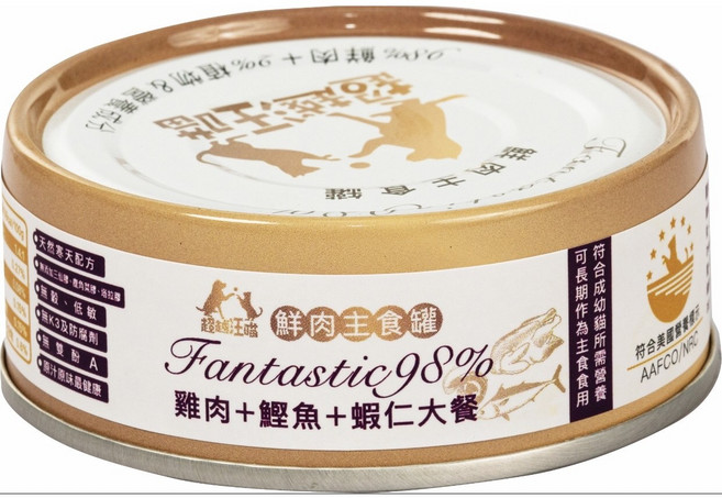 Fantastic 98% 超越汪喵 貓咪主食罐, 80g, 24個, 雞肉+鰹魚+蝦仁