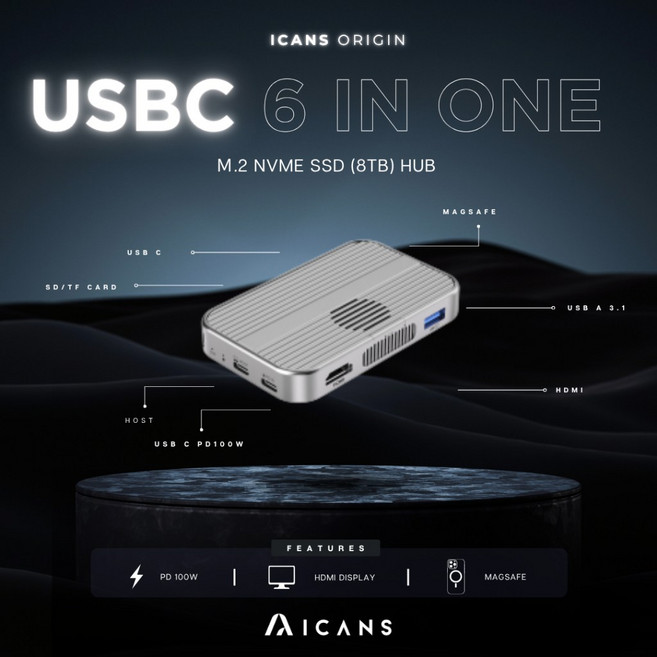 ICANSTron MagSafe 磁吸式 M.2 NVMe 移動固態硬碟盒 | USB 3.2 Gen2 10Gbps 頻寬 | 支援 M.2 NVMe (2230/2242/2280) | 鋁合金, 1個, 新款, ICANSTron MagSafe 磁吸 M.2 NVMe SSD 硬碟盒 iPhone 擴充 10Gbps