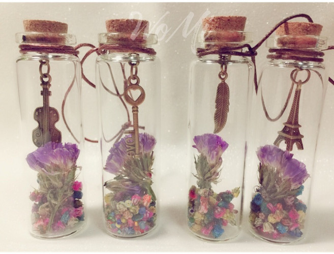 獨家手工 滿天星 紫色星辰乾燥花 復古風 許願瓶 祝福禮物 婚禮小物 乾燥花吊飾, 鐵塔