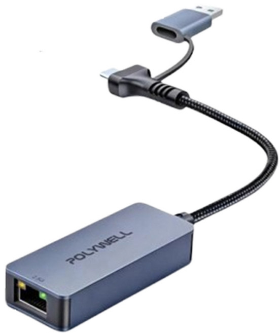 POLYWELL 2.5Gbps 2合1 有線網路卡 Type-C+USB 雙介面, 1個, S011P01