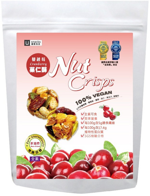 優穀美身 蔓越莓菓仁酥 全素 世界金牌獎 穀物製作 非油炸點心, 包