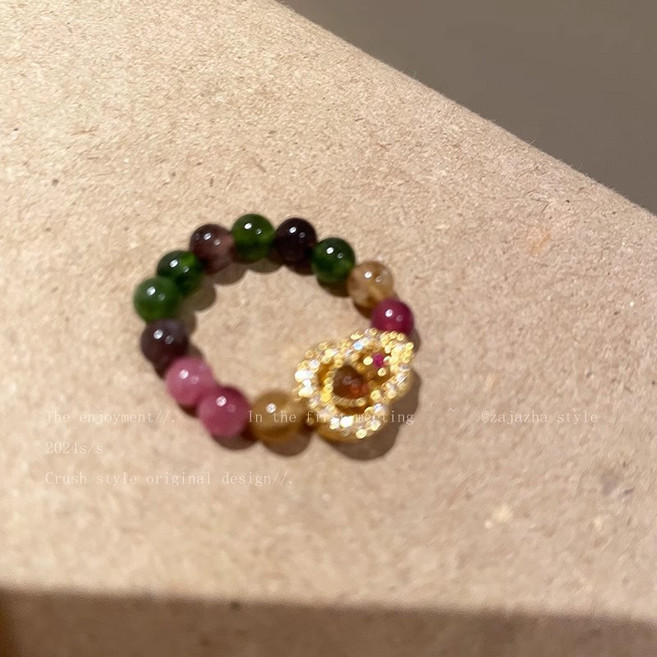 多巴胺彩色花朵戒指女新款可愛小清新食指戒輕奢精緻小眾高級指環