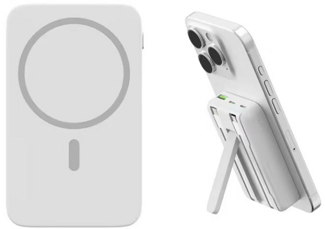 20000mAh 無線磁吸 行動電源 移動電源 快充 行動充 無線充電 自帶線支架充電寶 支援PD 22.5W 雙線快充, 奶油白, 有線22.5W+無線磁吸15W