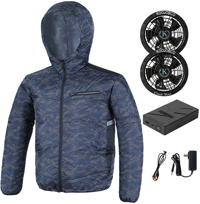 KOOJBOCO 36V 空調服電池組, 黑迷彩+36V风扇电池套装,3XL 82.5-90公斤