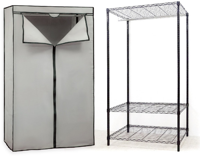鐵物局 IRON BUREAU 三層單吊桿防塵衣櫥組 91x46x180公分 25.4mm管徑 附灰色布套 居家收納層架, 黑91衣櫥+灰色空間