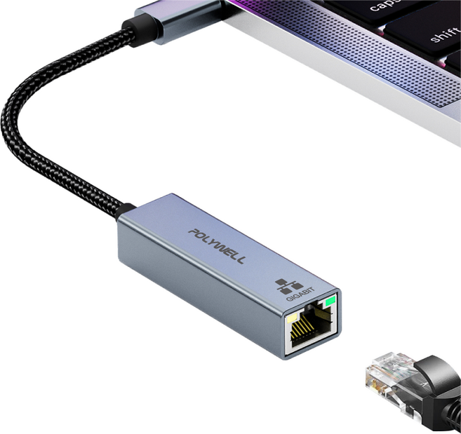 POLYWELL 寶利威爾 USB3.0 Type-C 1G千兆外接網卡 Gigabit 乙太網路卡 台製晶片, PW15-T02-A046, 1個