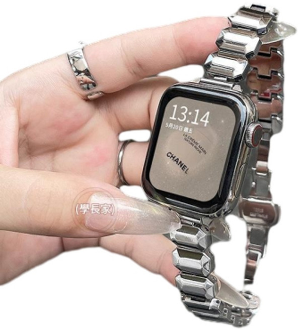 金屬錶帶鏈 適用 Apple Watch S6 S7 S8 S9, 小方糖 - 銀色, 1個